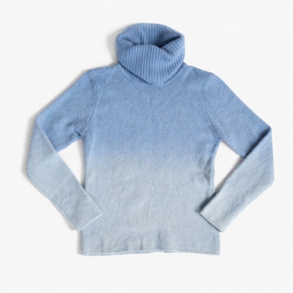 VTG Angora Lambswool turtleneck blue ombre cozycore knit sweater sz XL